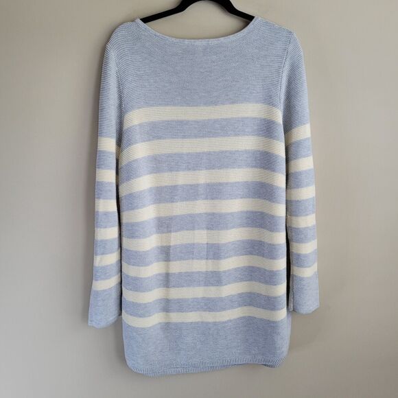J. Jill Womens Knit Sweater Size Large Gray Light Yellow Stripes Tunic Length - Picture 8 of 10